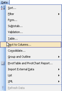 Data Menu in MS Excel 2003