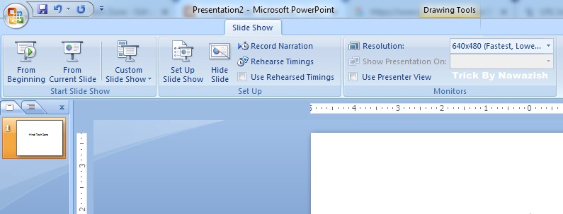 Slide Show Tab in MS Powerpoint 2007
