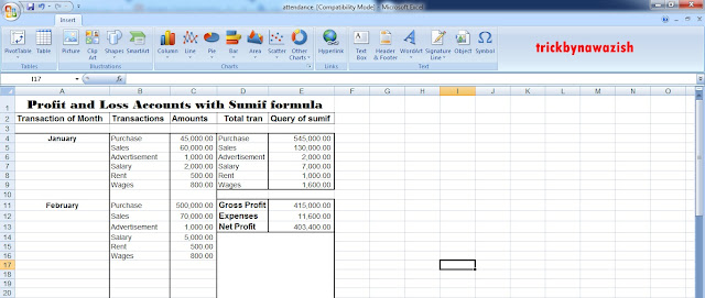 Insert Tab in Microsoft Excel 2007