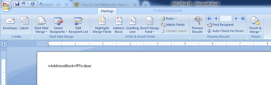 Mailing Tab in MS Word 2007