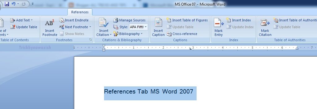 References Tab in MS Word 2007